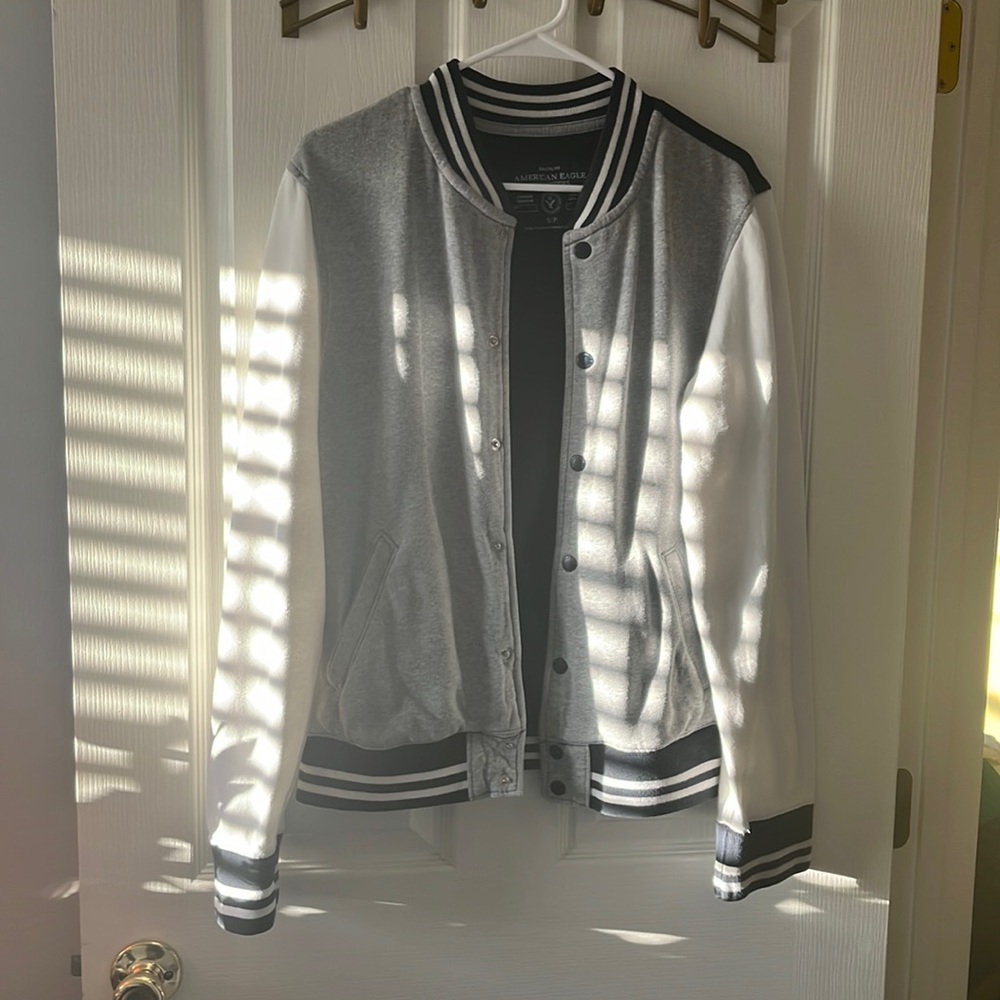 American Eagle Gray/ Cream Athletic Fit Varsity Jacket size S/P